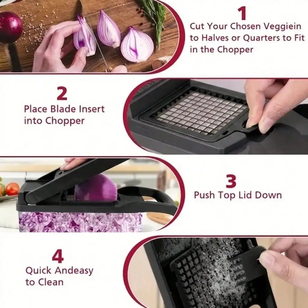 Professional Vegetable Chopper With Stainless Steel Blades And Storage Bin