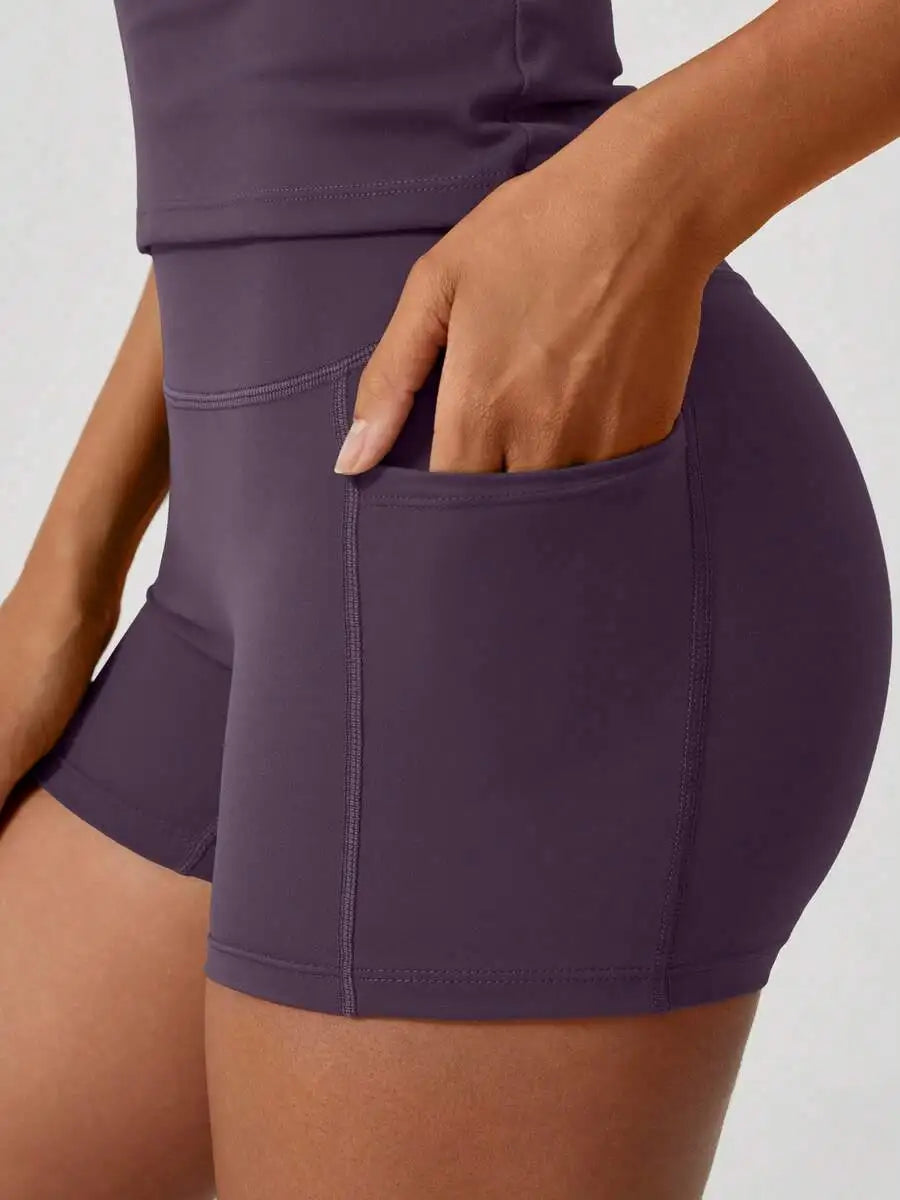 Women Sports Short Sleeve High Waist Tummy Control Shorts Set