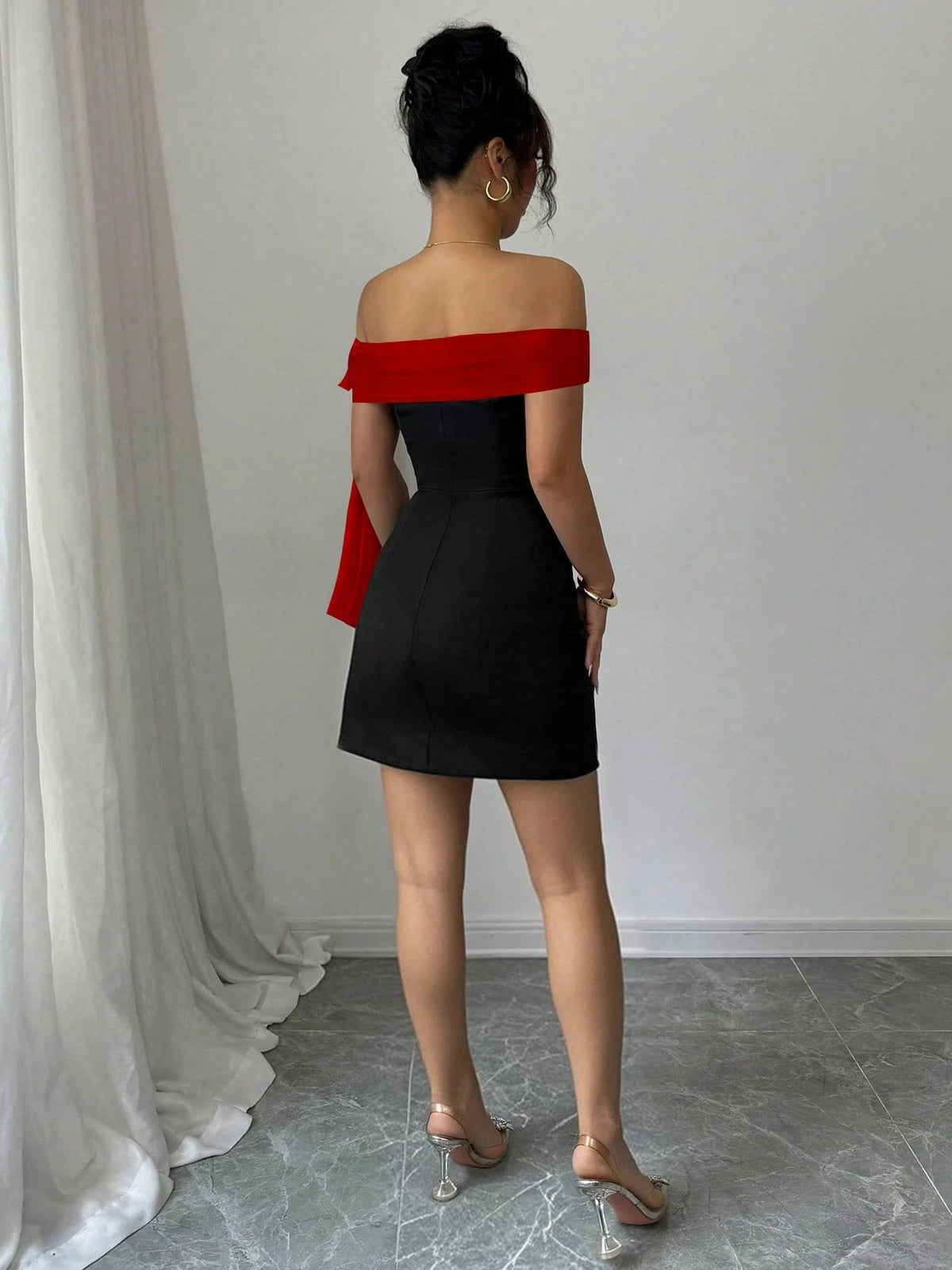 Women's Off Shoulder Bow Lace Slim Fit Party Dress