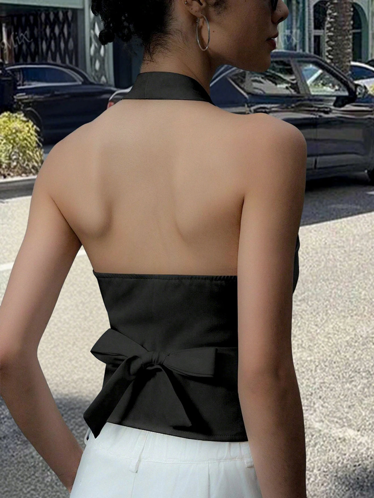 Women's Halter Neck Button Vest Top With Back Tie