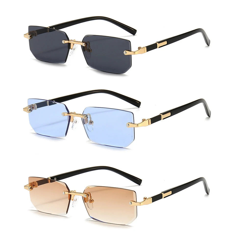 RMM Rimless Rectangle Stylish Trendy Plastic Sunglasses