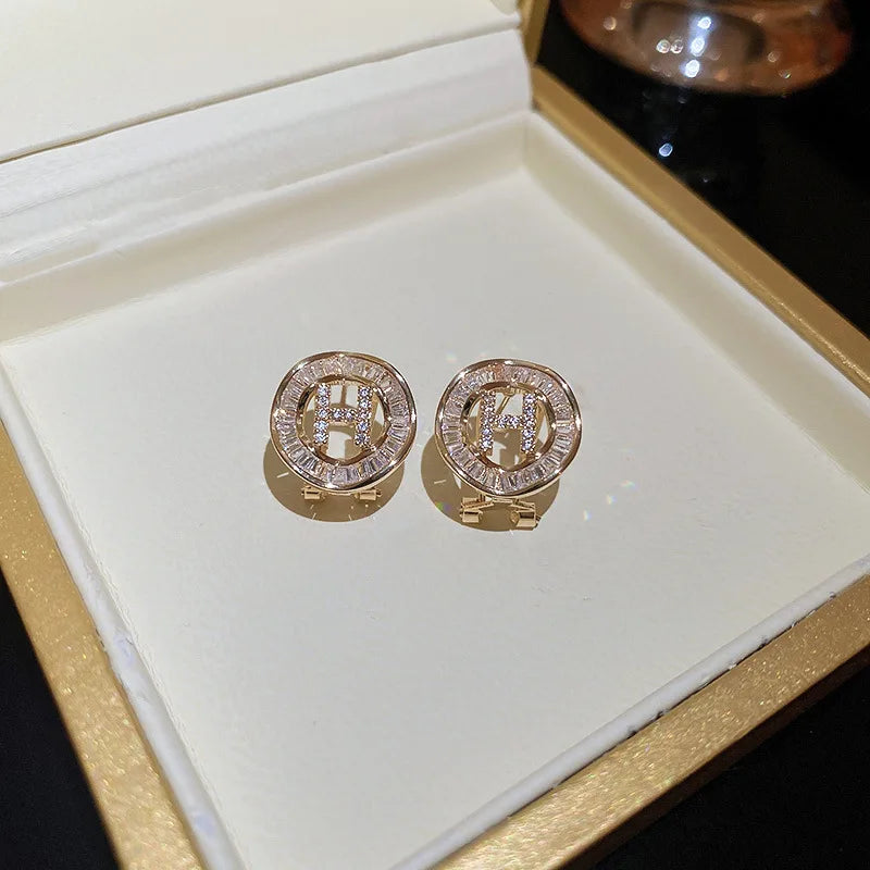 Vintage Cubic Zirconia Stud Earrings with S925 Silver Needle