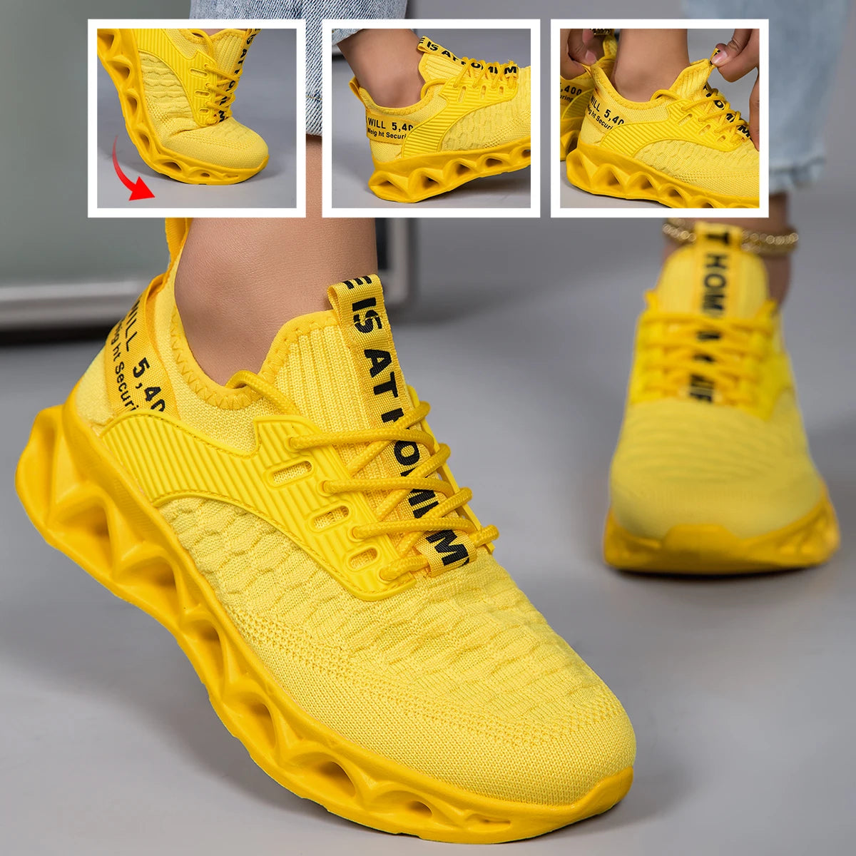 Lightweight Breathable Athletic Sneakers With Blade Sole Knit Upper