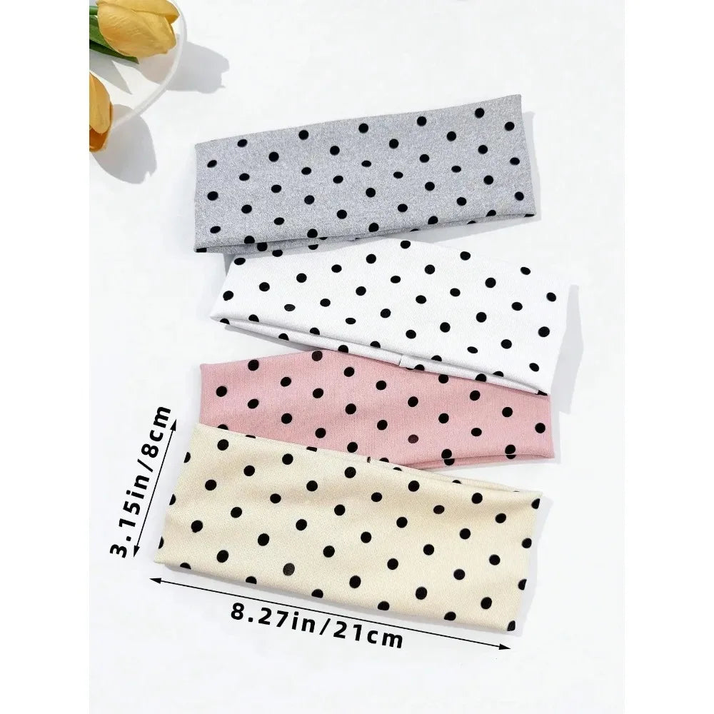 Premium Polka Dot Wide Elastic Sports Hair Headbands For Women