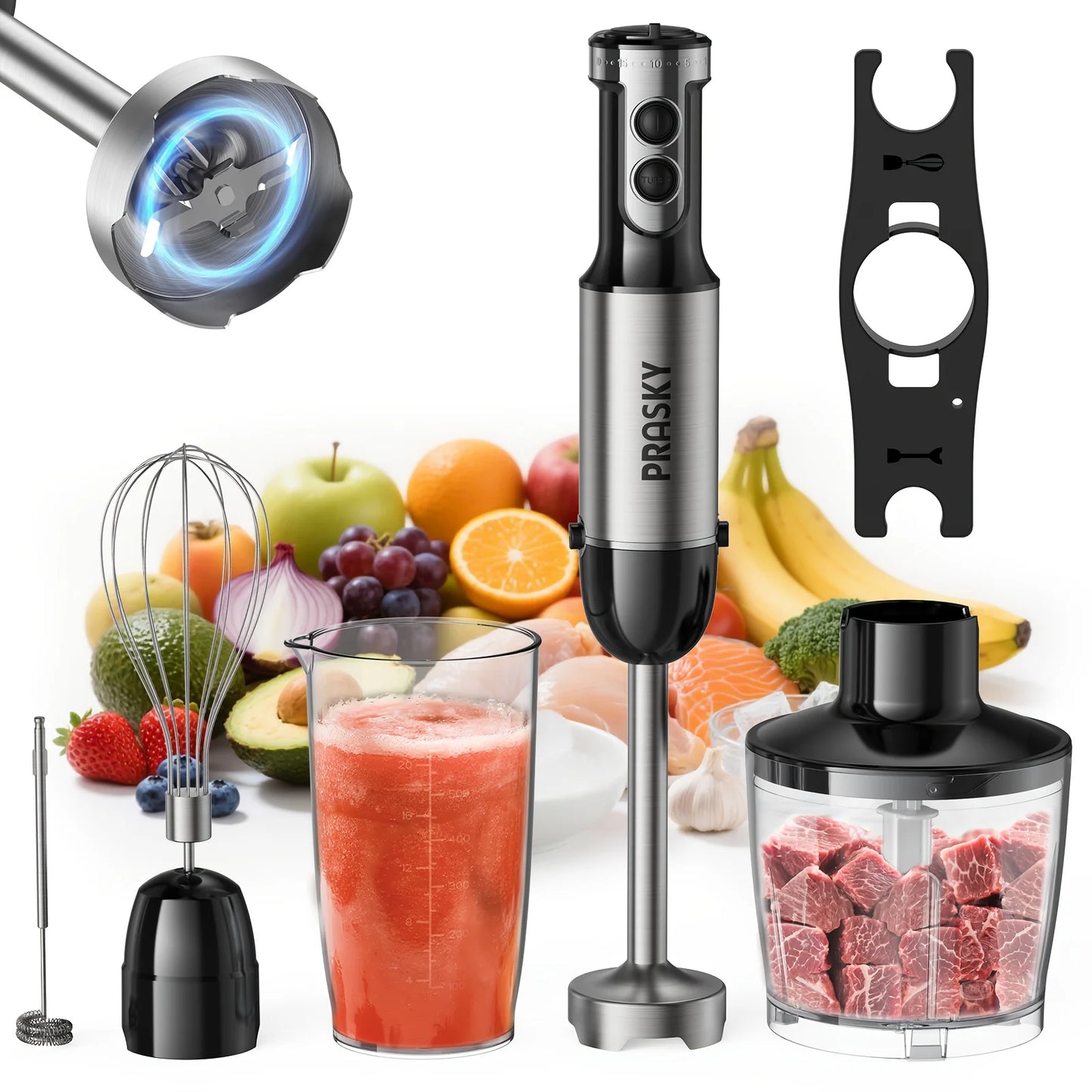 Prasky Multifunctional Handheld Immersion Blender With Whisk And Chopper