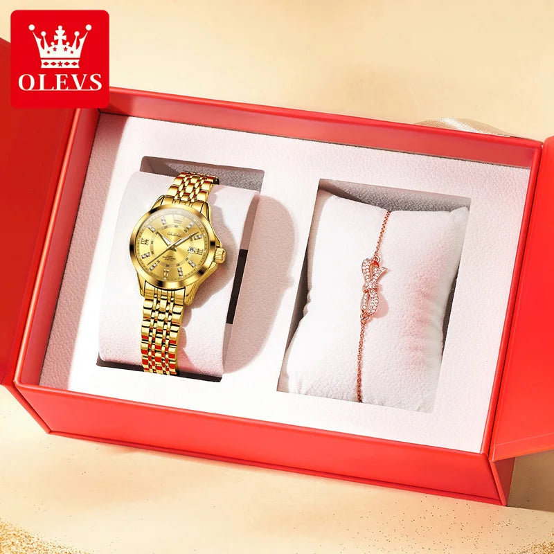 OLEVS Womens Luxury Diamond Quartz Watch With Calendar Waterproof