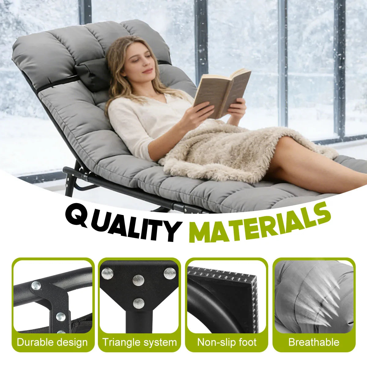 Adjustable Folding Camping Lounge Chair With Removable Soft Cushion