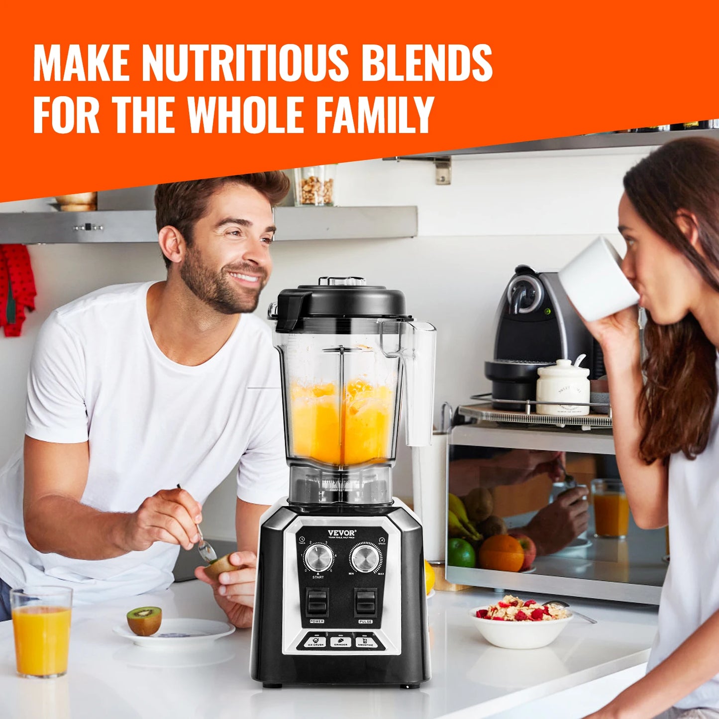 SucceBuy Professional Countertop Smoothie Blender With Stainless Steel Pitcher