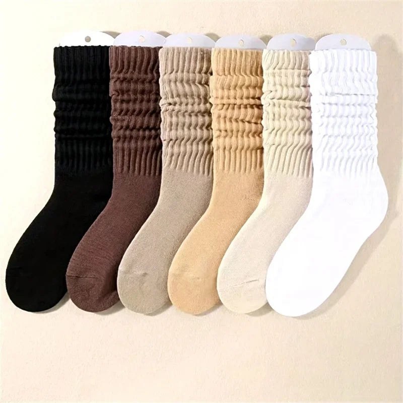 Women Mid Leg Pleated Socks Six Pair Soft Comfortable Daily Wear