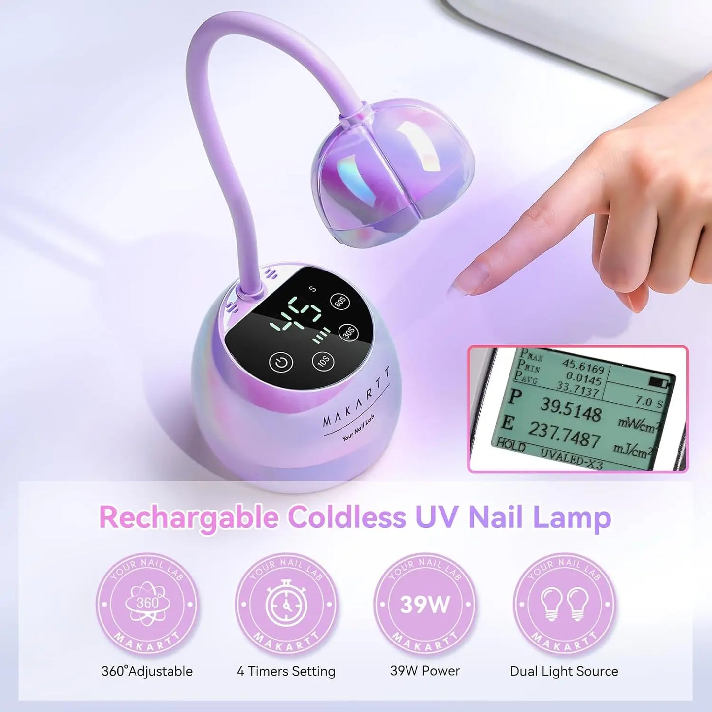 Makartt Cordless Gooseneck UV LED Nail Lamp With Timers