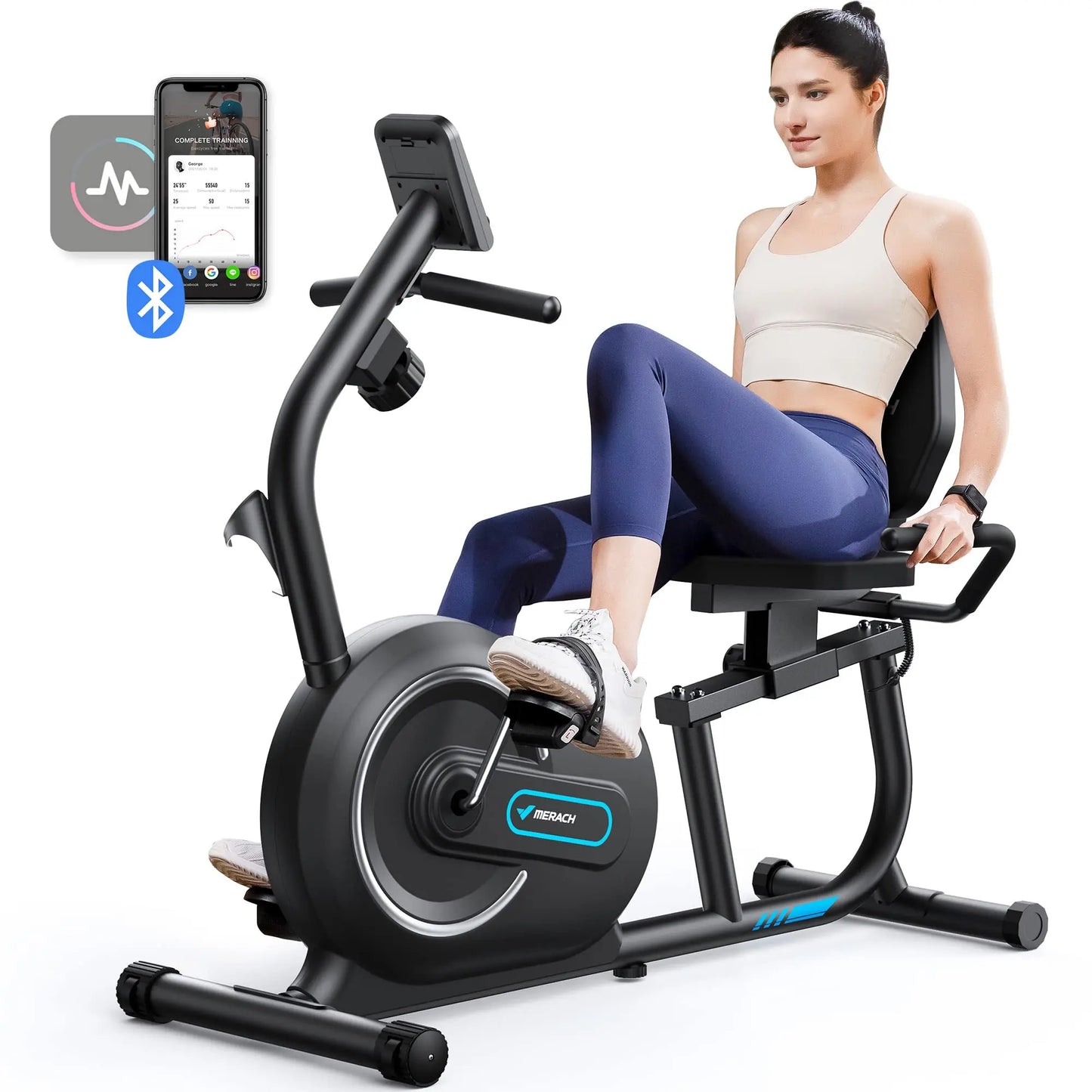 MERACH Recumbent Exercise Bike With Bluetooth App Connectivity