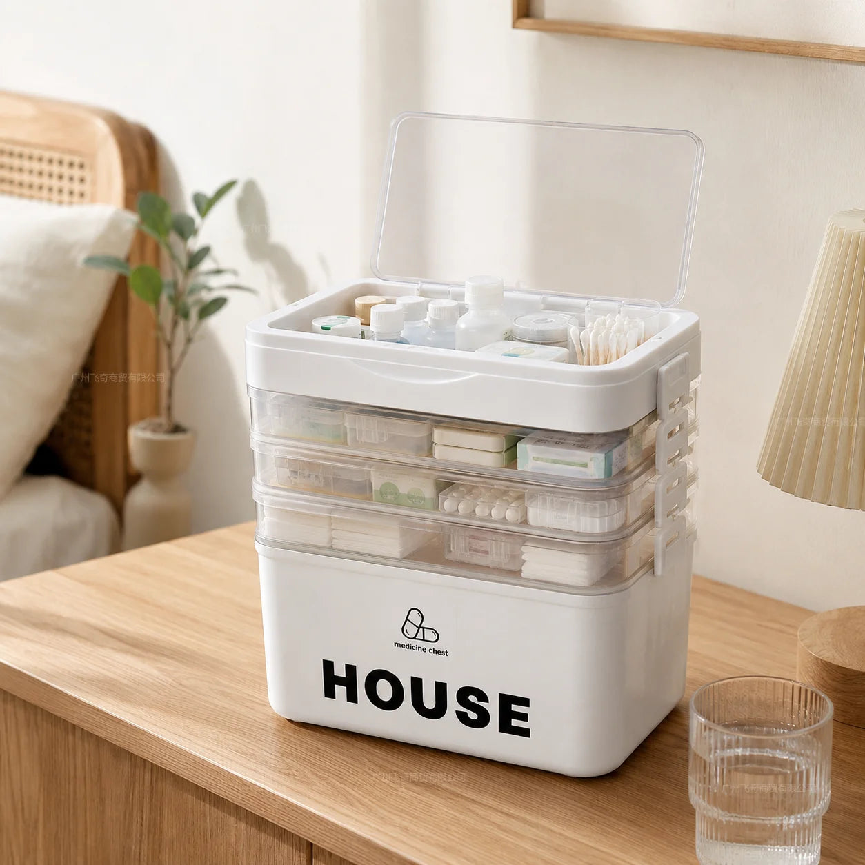 Multi Tier Stackable First Aid Medicine Storage Box With Handle