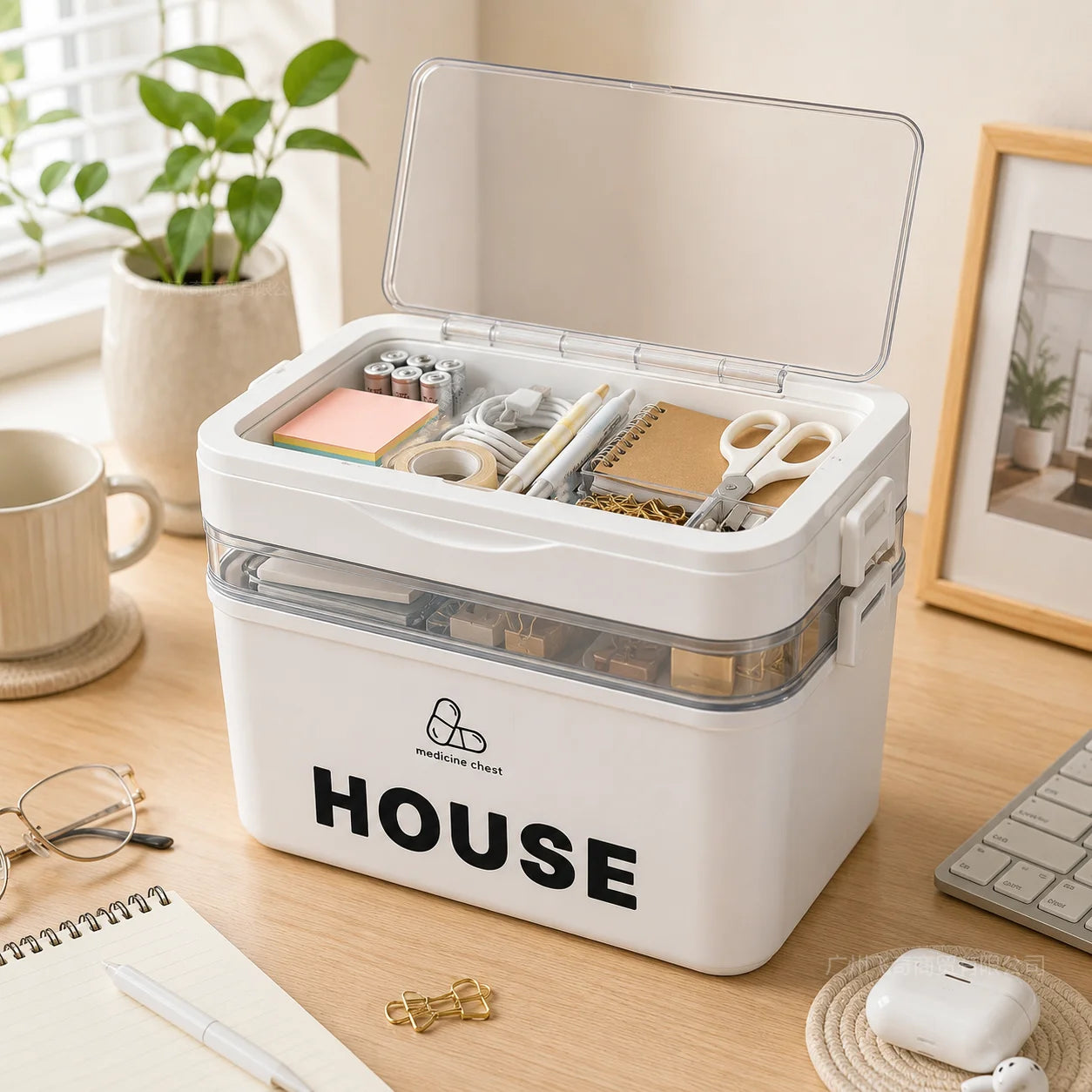 Multi Tier Stackable First Aid Medicine Storage Box With Handle