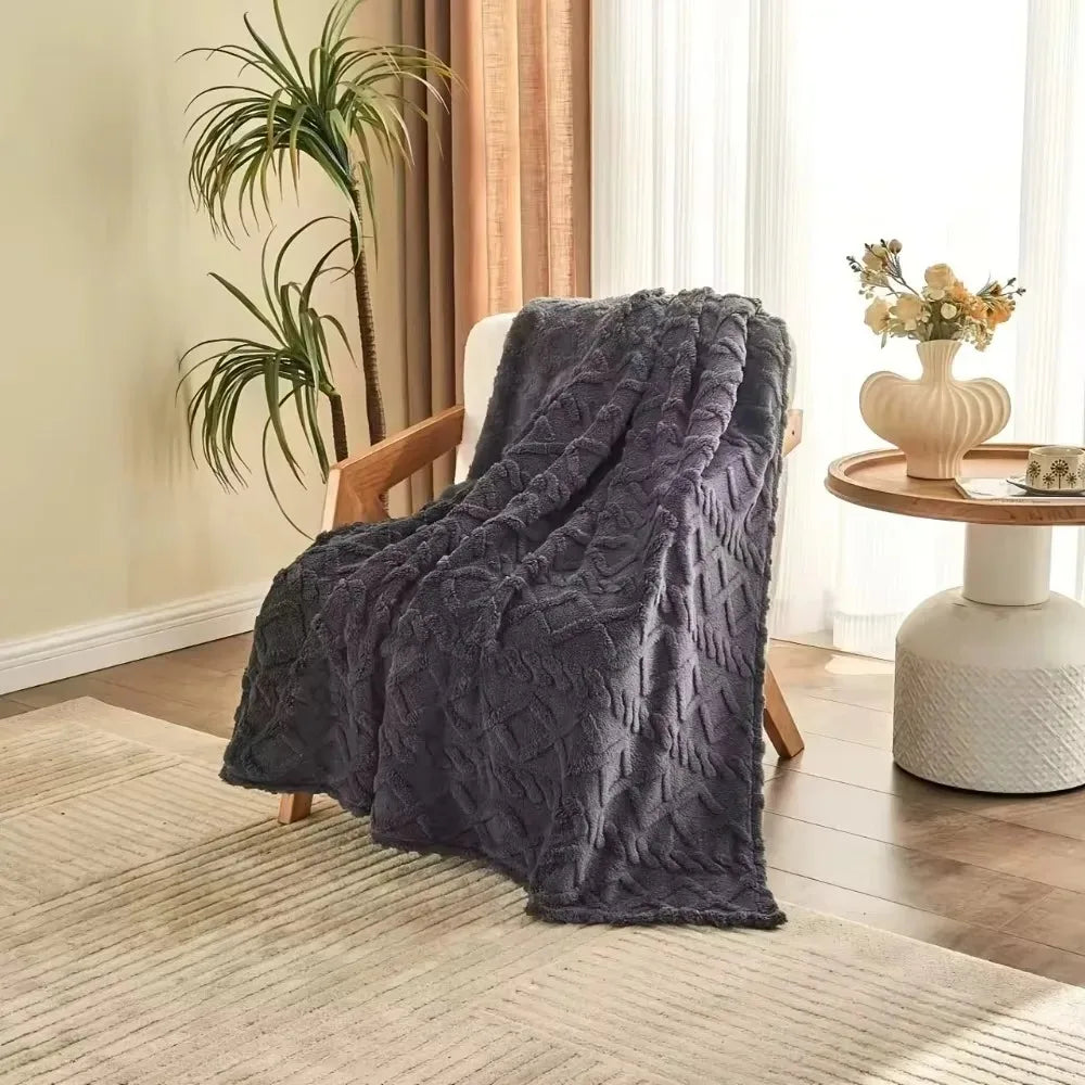AHTOSKA Plush Lamb Fleece Blanket for Couch and Bed
