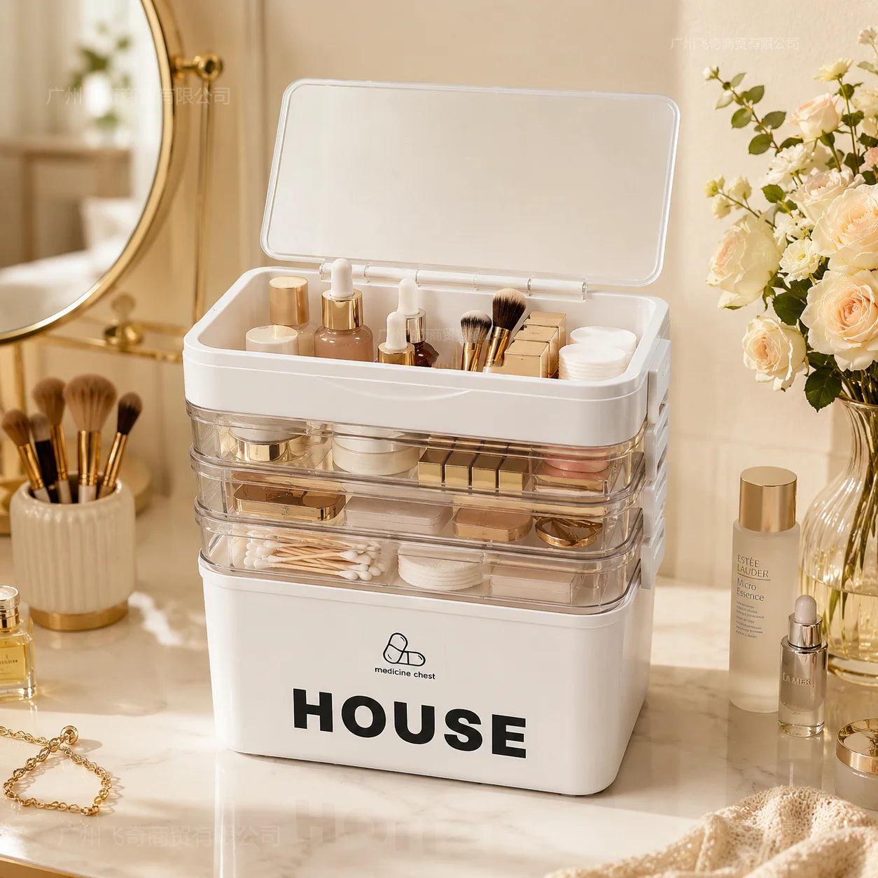 Multi Tier Stackable First Aid Medicine Storage Box With Handle