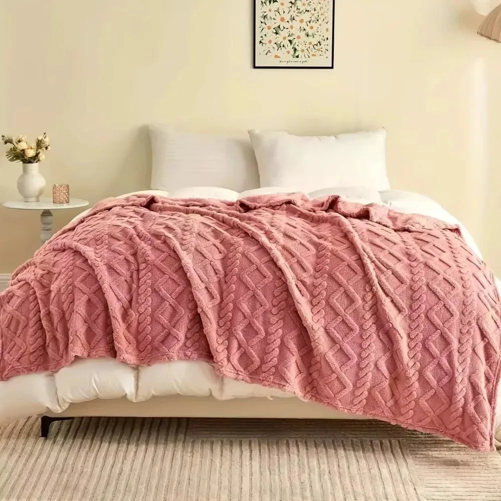 AHTOSKA Plush Lamb Fleece Blanket for Couch and Bed