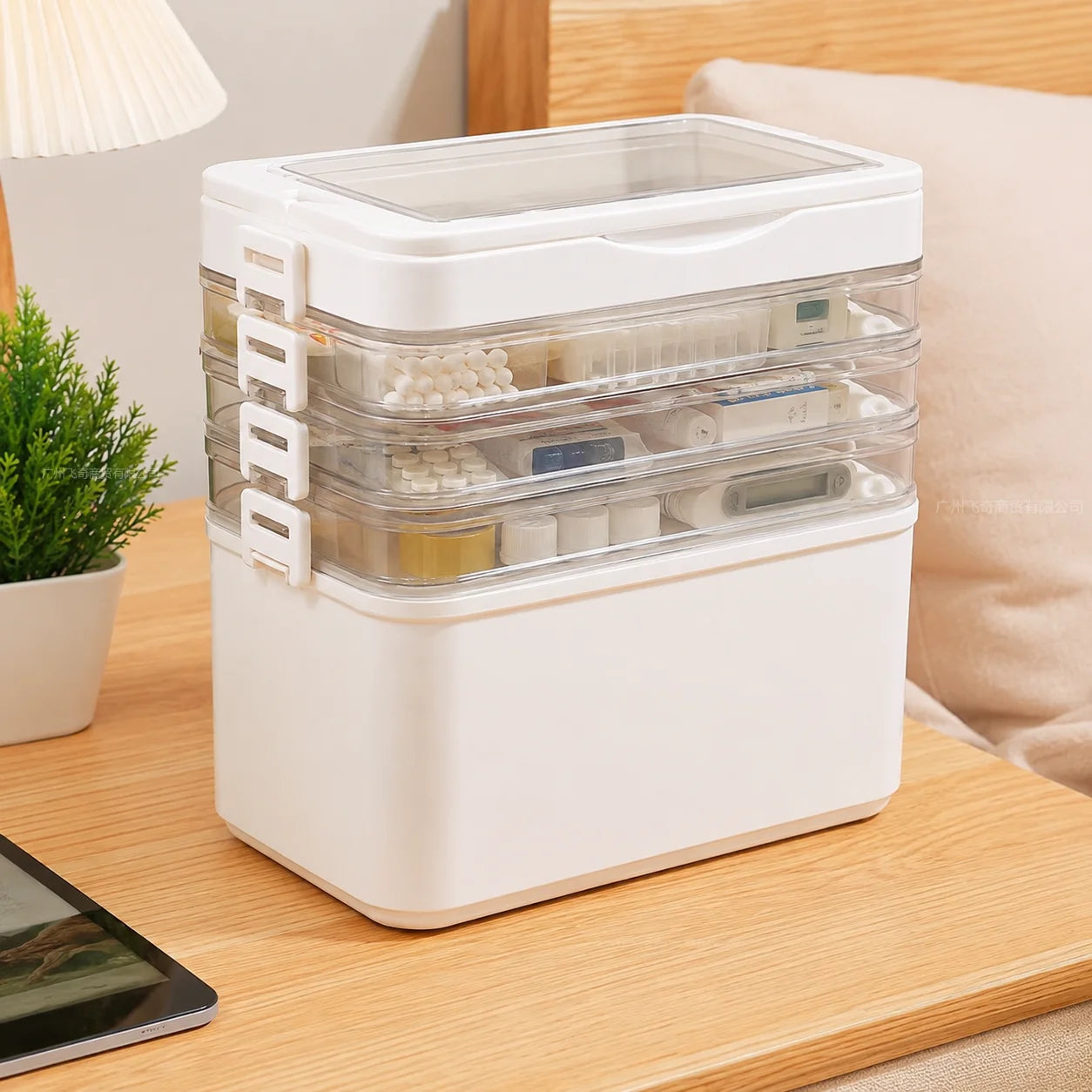 Multi Tier Stackable First Aid Medicine Storage Box With Handle