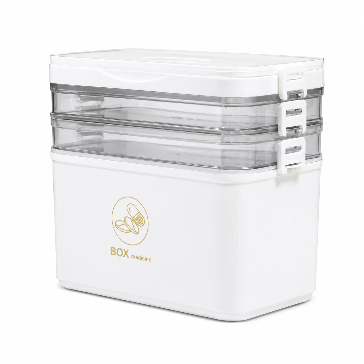 Multi Tier Stackable First Aid Medicine Storage Box With Handle