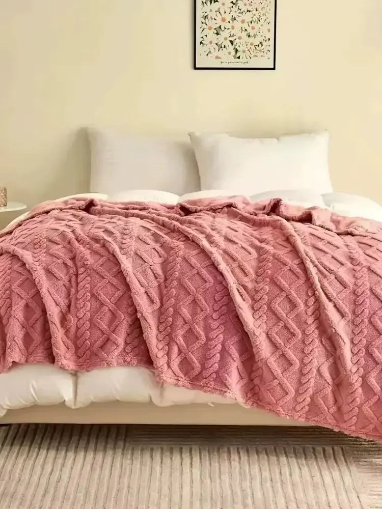 AHTOSKA Plush Lamb Fleece Blanket for Couch and Bed