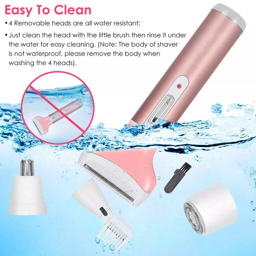 Rechargeable 4 In 1 Womens Waterproof Electric Shaver And Trimmer