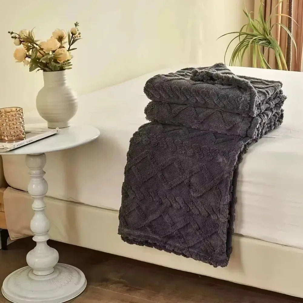AHTOSKA Plush Lamb Fleece Blanket for Couch and Bed
