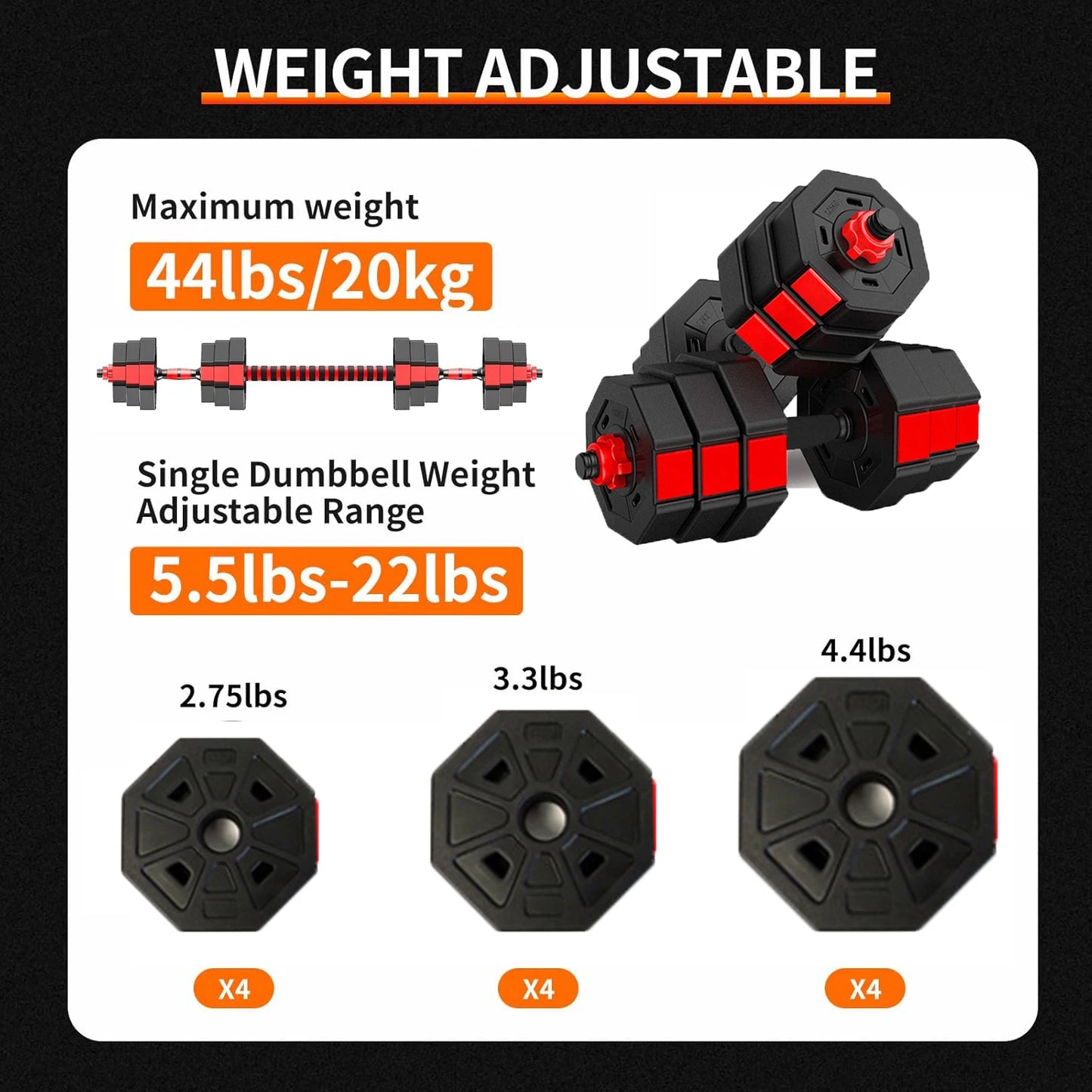 Adjustable Dumbbell Barbell Fitness Set With Anti Slip Grip