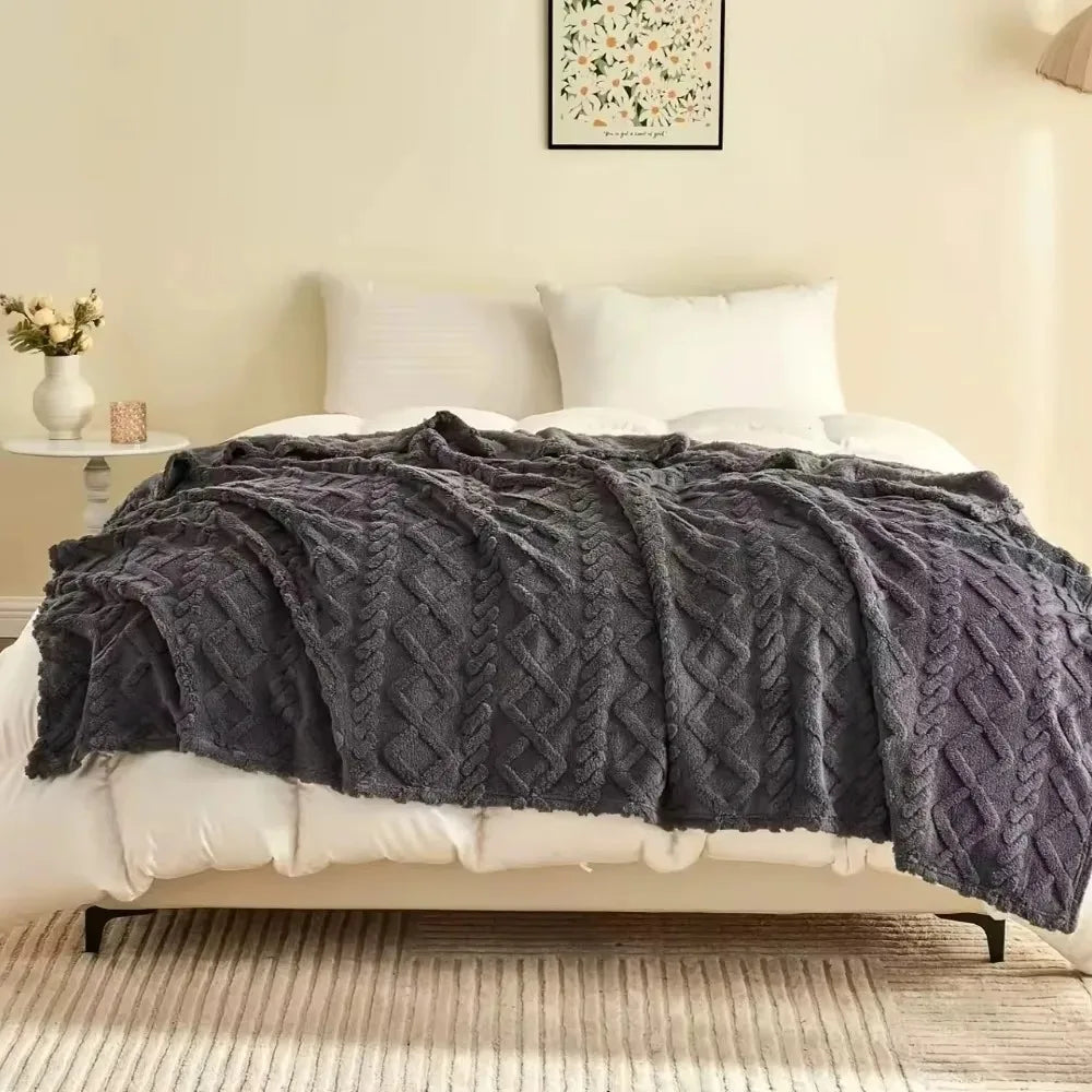 AHTOSKA Plush Lamb Fleece Blanket for Couch and Bed