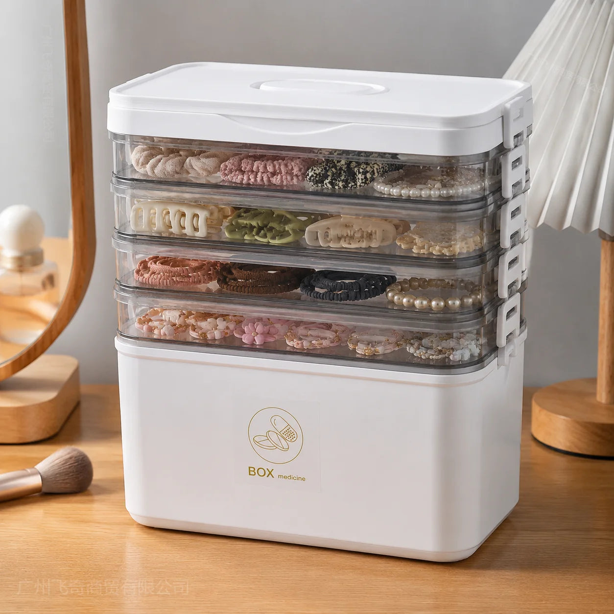 Multi Tier Stackable First Aid Medicine Storage Box With Handle