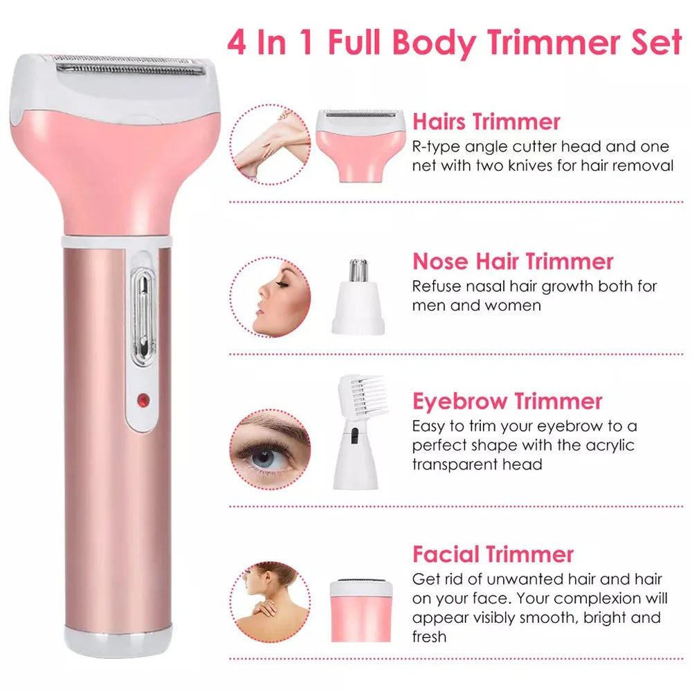 Rechargeable 4 In 1 Womens Waterproof Electric Shaver And Trimmer