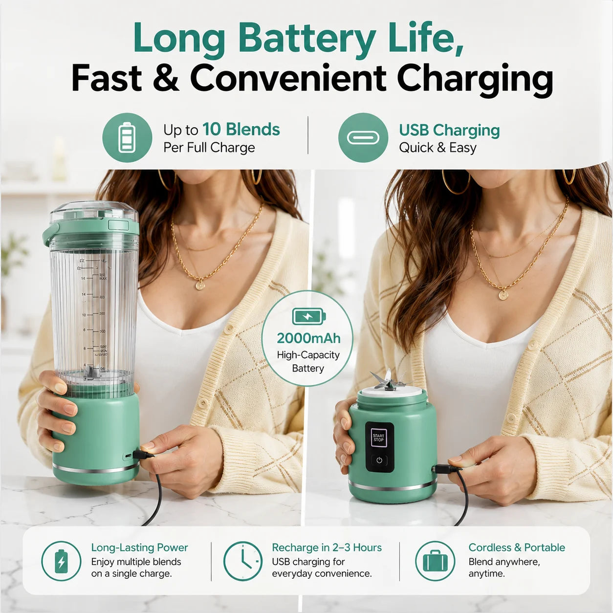 Cordless Rechargeable Portable Blender For Smoothies And Shakes Anywhere
