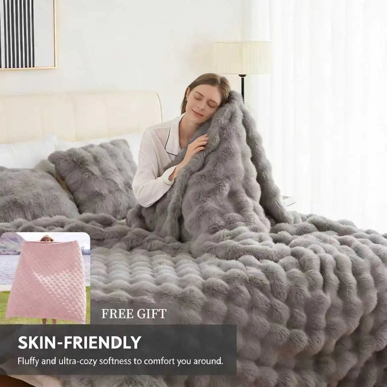 Rosekind Cozy Faux Fur Soft Plush Throw Blanket for Home