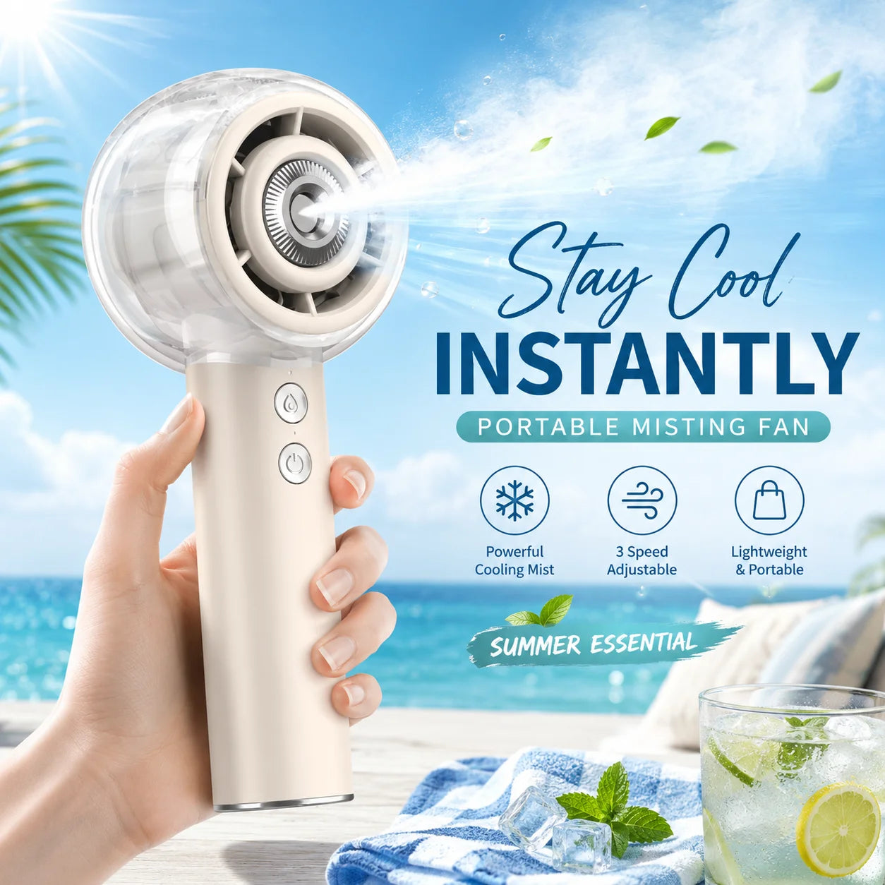 Portable Handheld Misting Fan With 6000 Mah Battery