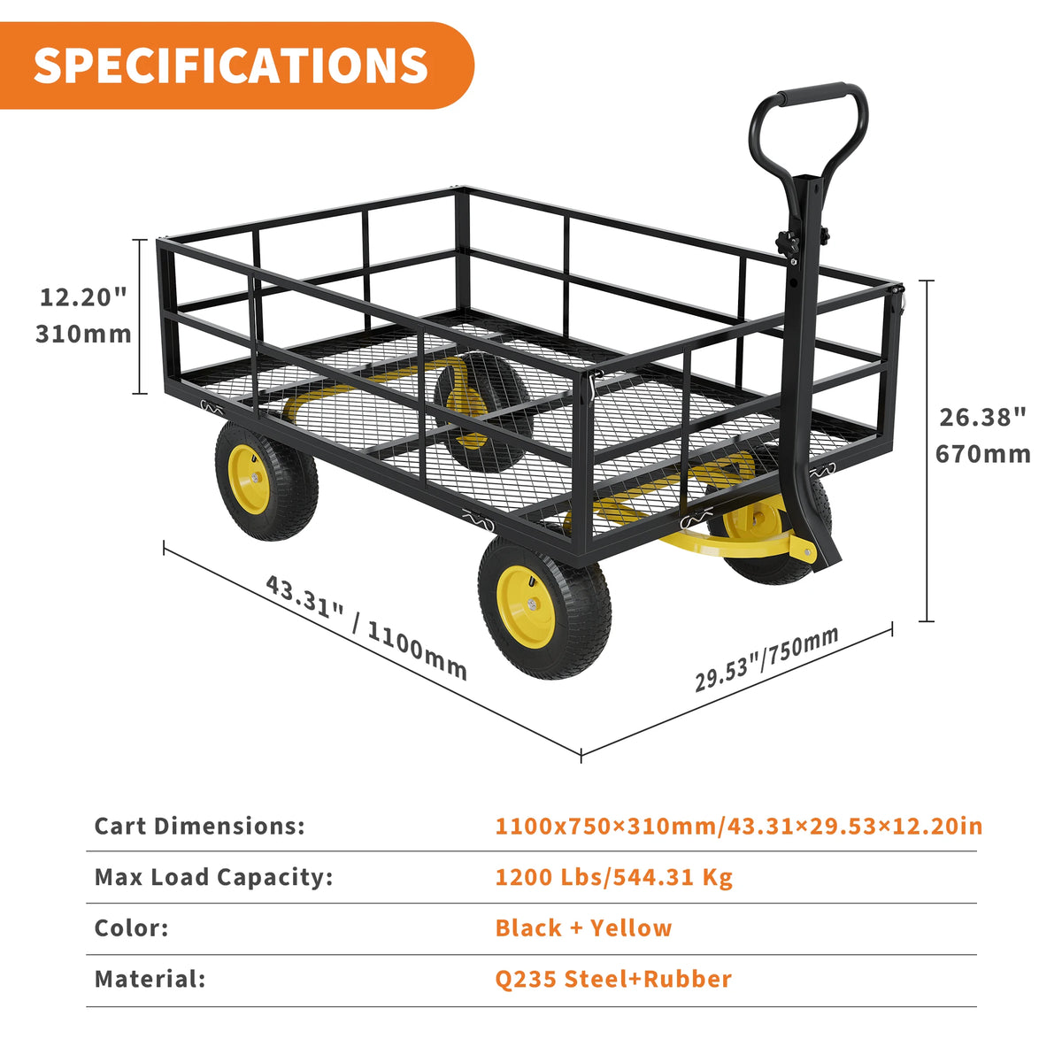 HiMISS Heavy Duty Steel Garden Cart Wagon For Yard Work
