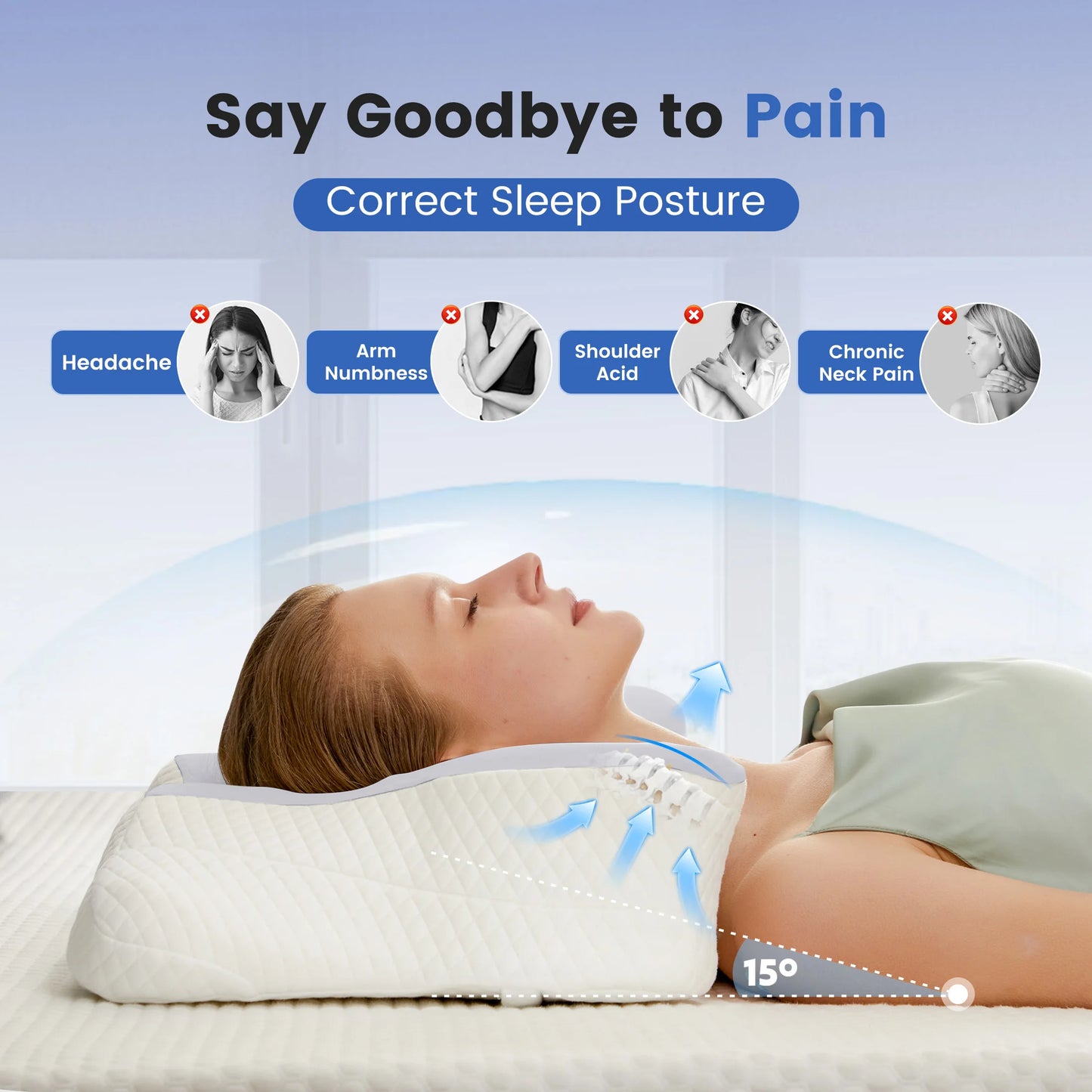 JHK Ergonomic Memory Foam Cervical Pillow With Cooling Cover