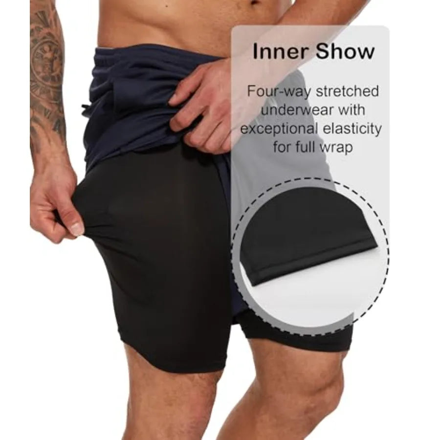 Kinglaman Men's 2 In 1 Athletic Running Shorts With Pockets