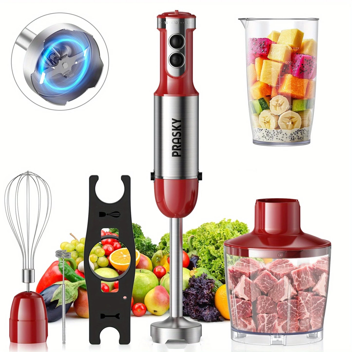 Prasky Multifunctional Handheld Immersion Blender With Whisk And Chopper