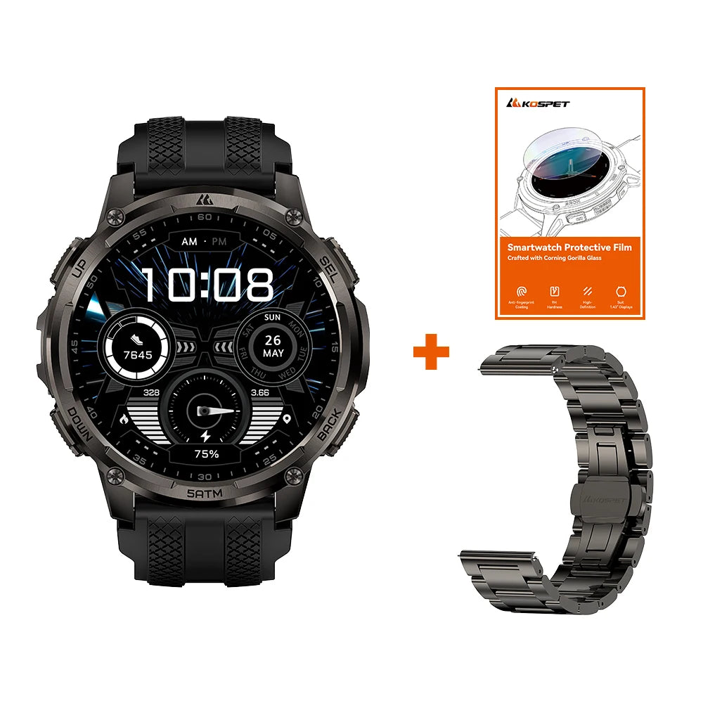KOSPET T4C Rugged Smartwatch With GPS Flashlight Fitness Tracking
