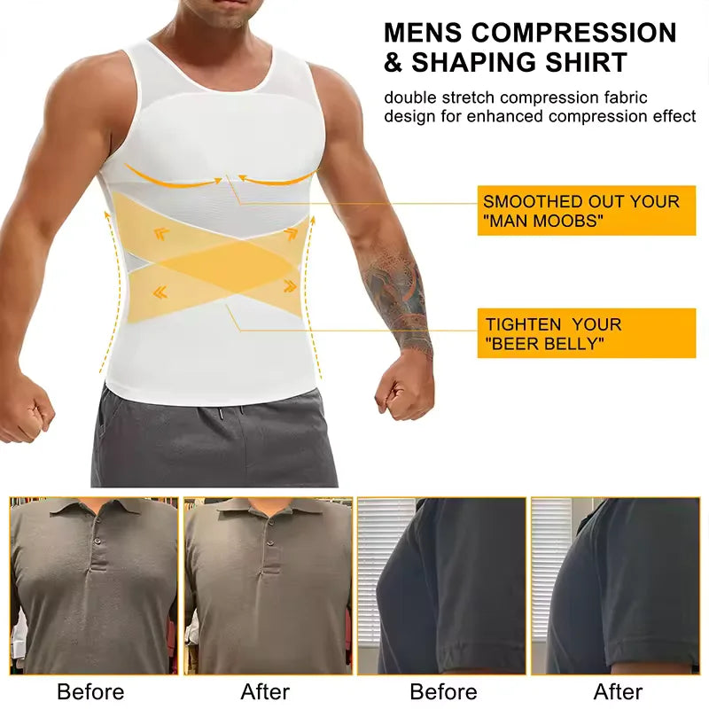 LALAMELON Mens Shapewear Tank Top Cross Mesh Body Shaper Breathable