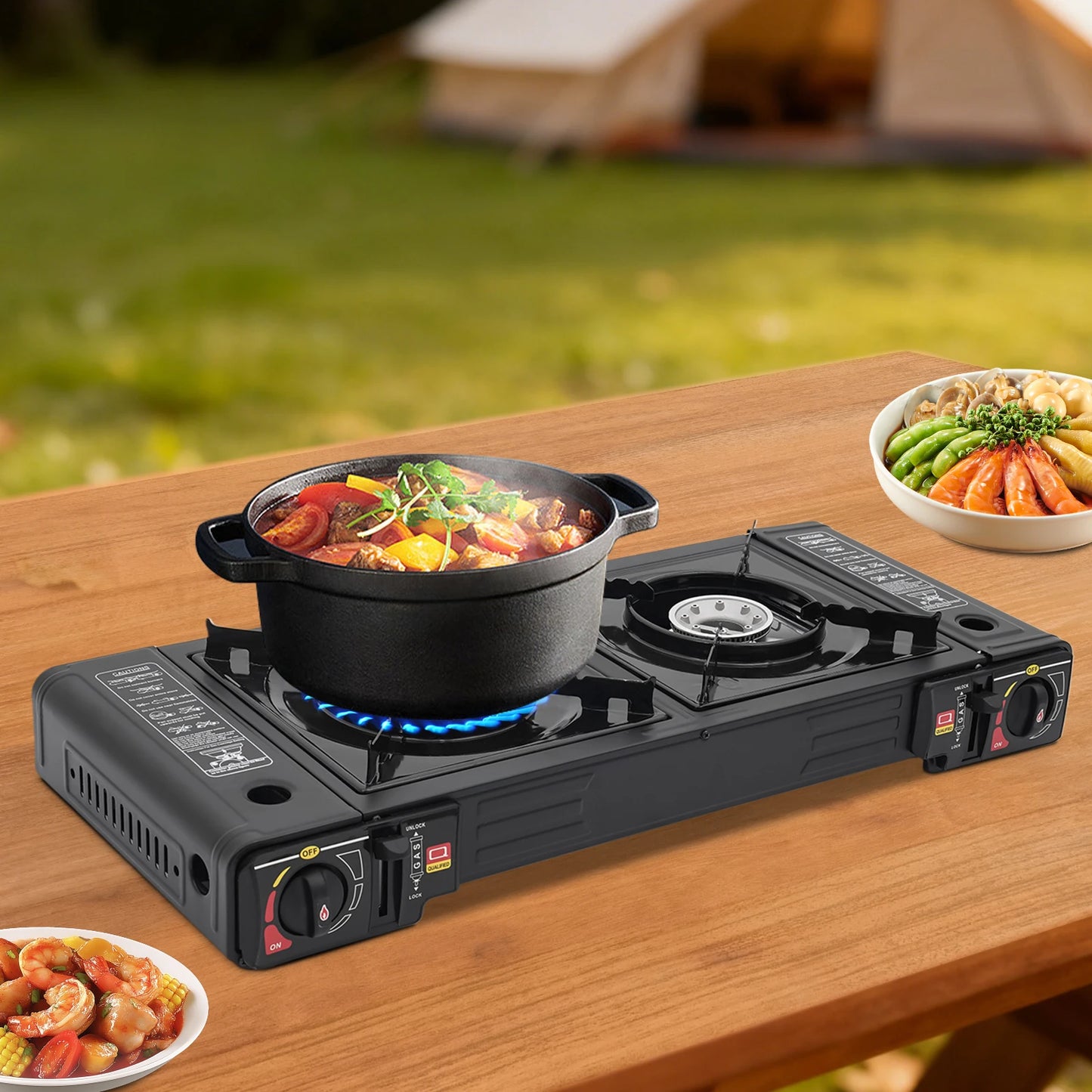 Stainless Steel Dual Burner Gas Stove With Piezo Ignition
