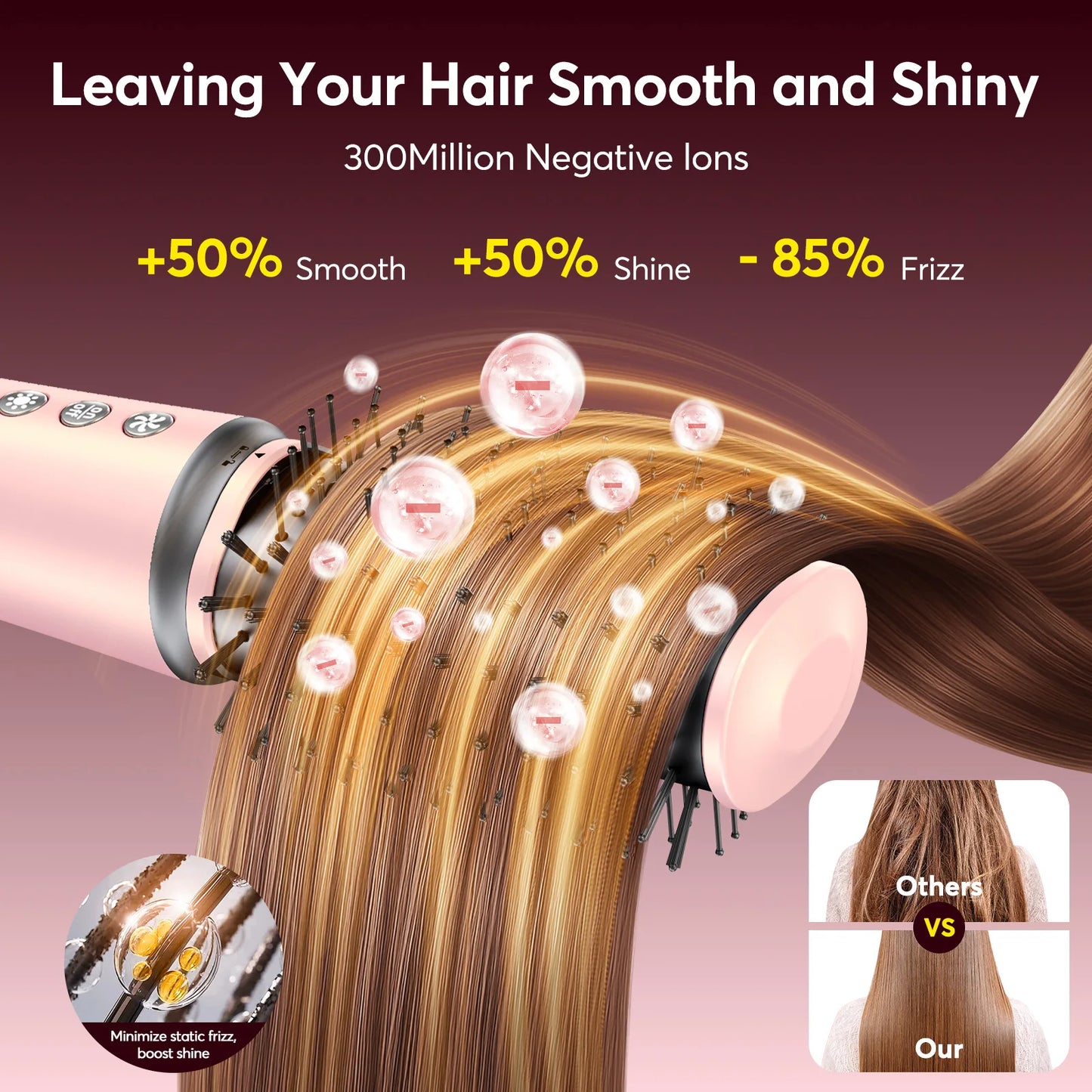 Bopcal 5 In 1 Hair Dryer Hot Air Comb Set With Anion Technology And Temperature Control