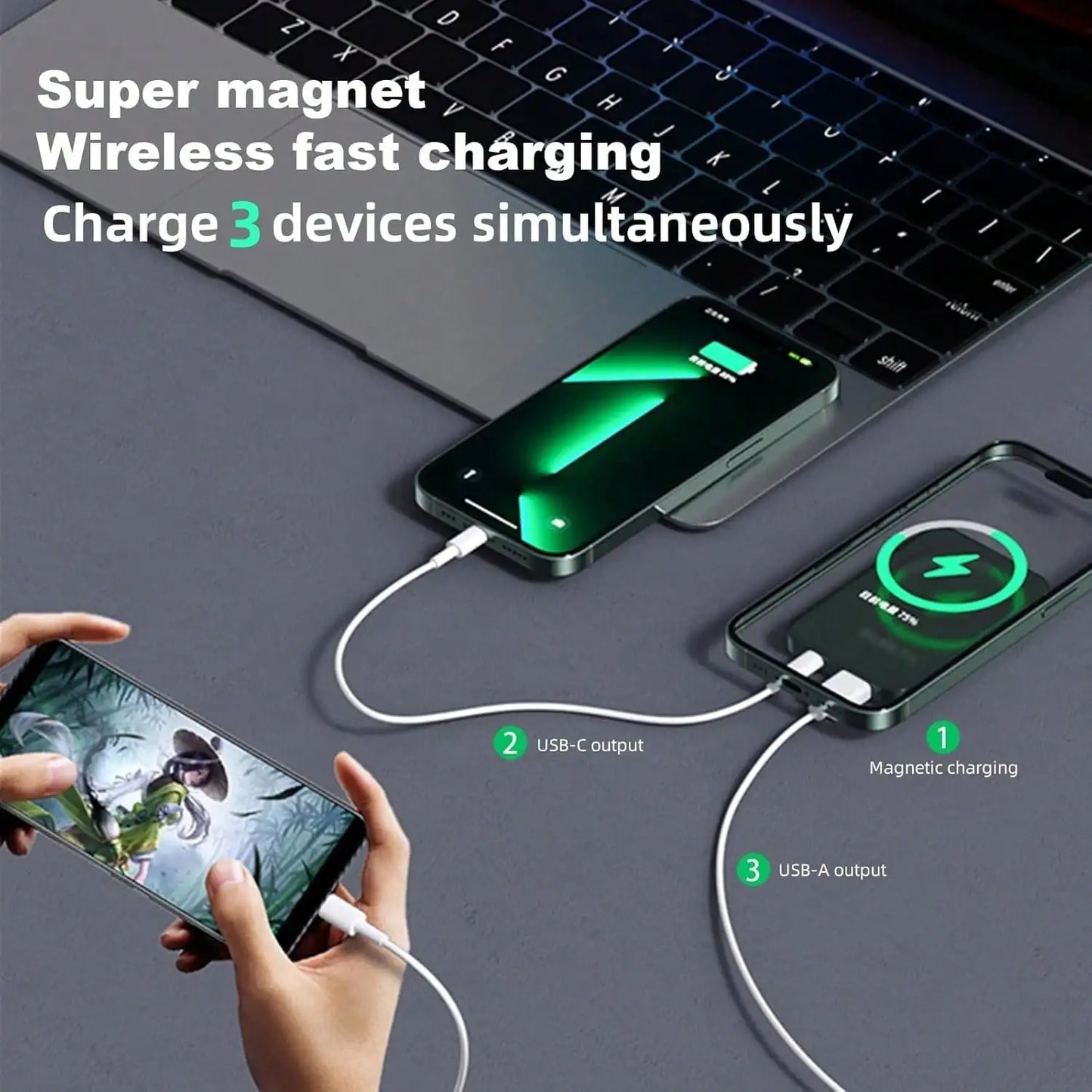 Fast Charging 10000 Mah Power Bank With Built In Cables