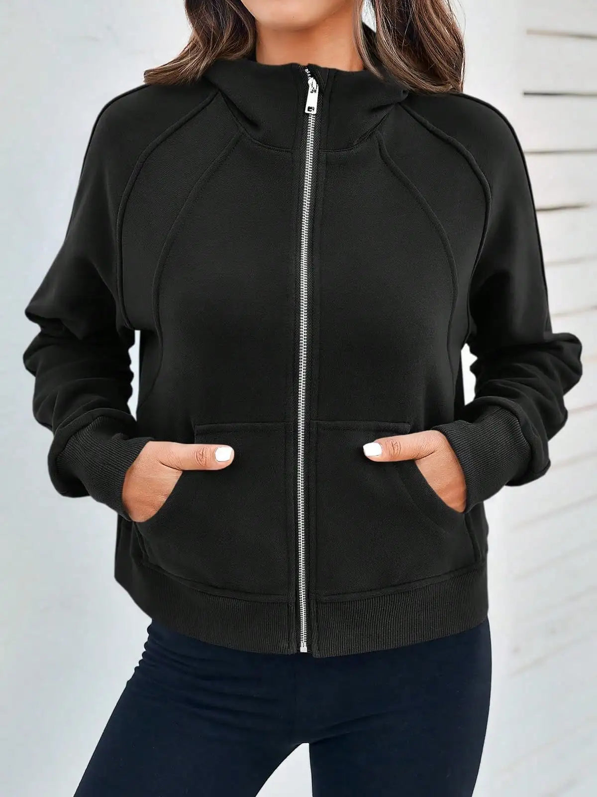 Fisoew Womens Fleece Lined Zip Up Crop Hoodie Oversized Streetwear
