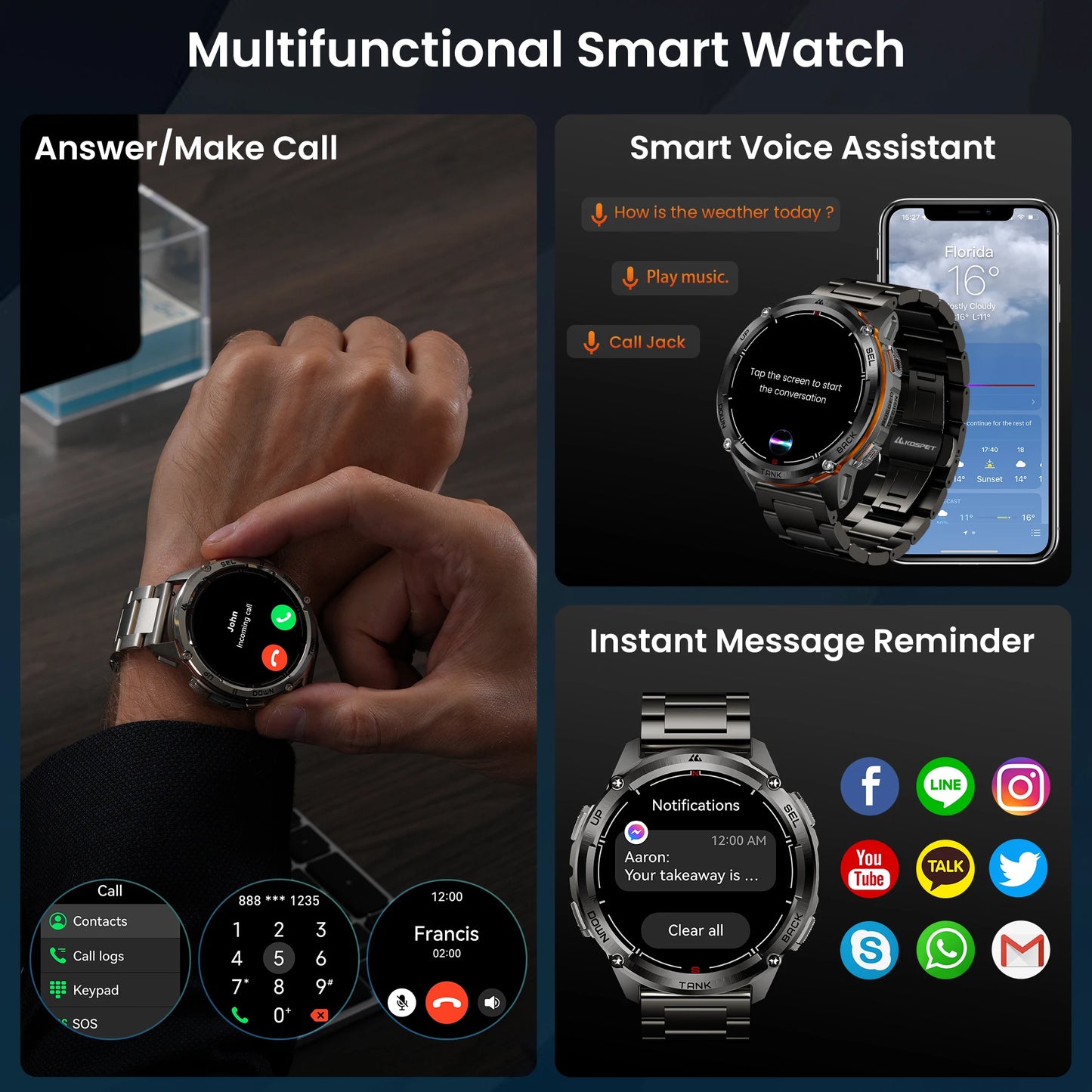 KOSPET Tank T3 Ultra 2 GPS Smartwatch Altimeter Barometer AMOLED