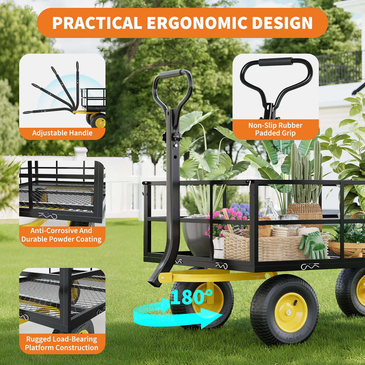 HiMISS Heavy Duty Steel Garden Cart Wagon For Yard Work
