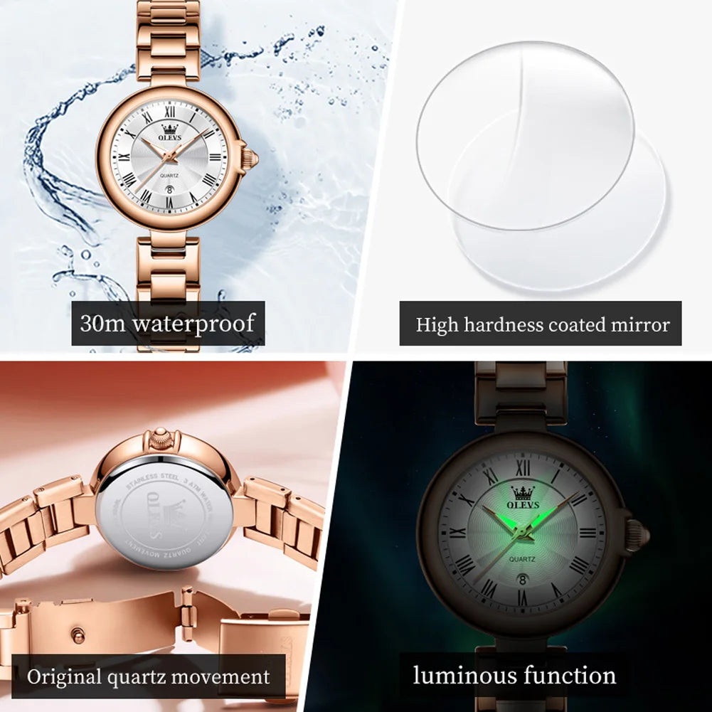 OLEVS Women's Stainless Steel Quartz Watch With Calendar Display