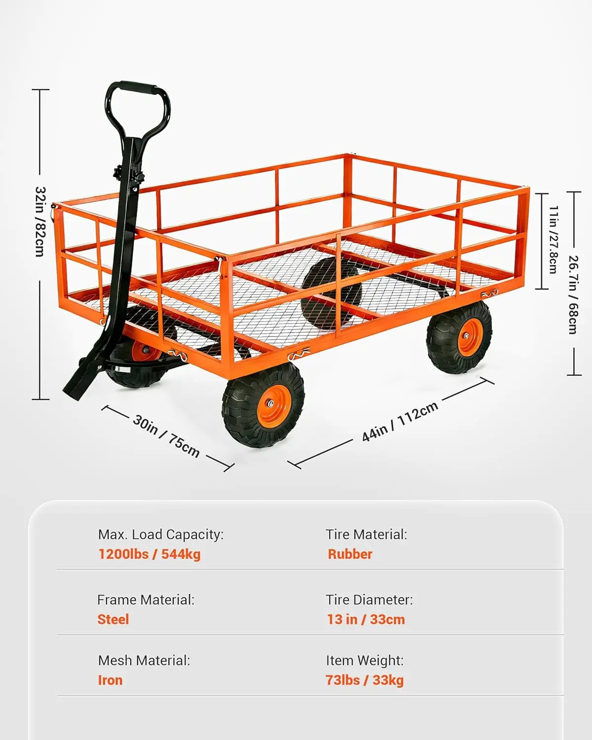 HiMISS Heavy Duty Steel Garden Cart Wagon For Yard Work