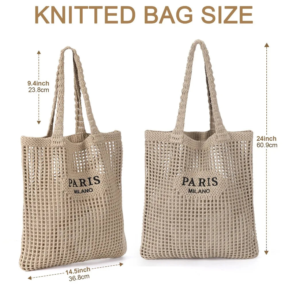Hatisan Crochet Tote Bag Women Mesh Beach Bag Boho Knit