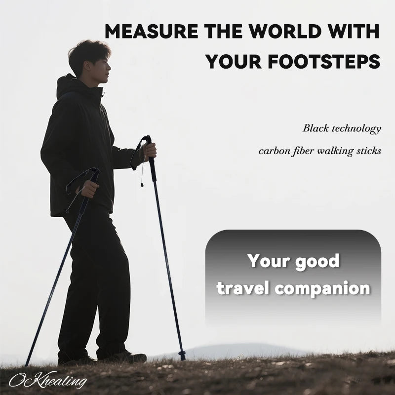 OKHEALING Carbon Fiber Foldable Trekking Poles Lightweight Hiking Gear