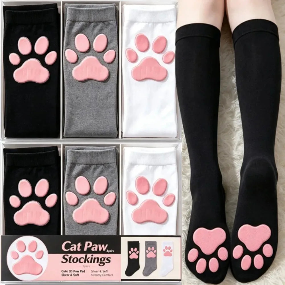 3D Cat Paw Knee High Novelty Floor Socks For Home