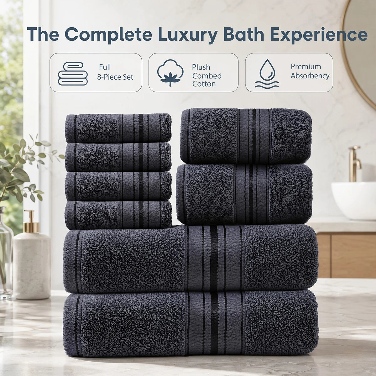 Luxury Eight Piece Cotton Towel Set For Bathroom Everyday Use